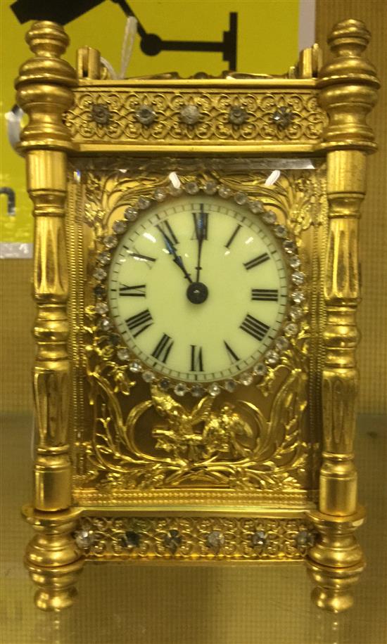 An early 20th century French gilt brass carriage timepiece, 5.25in.